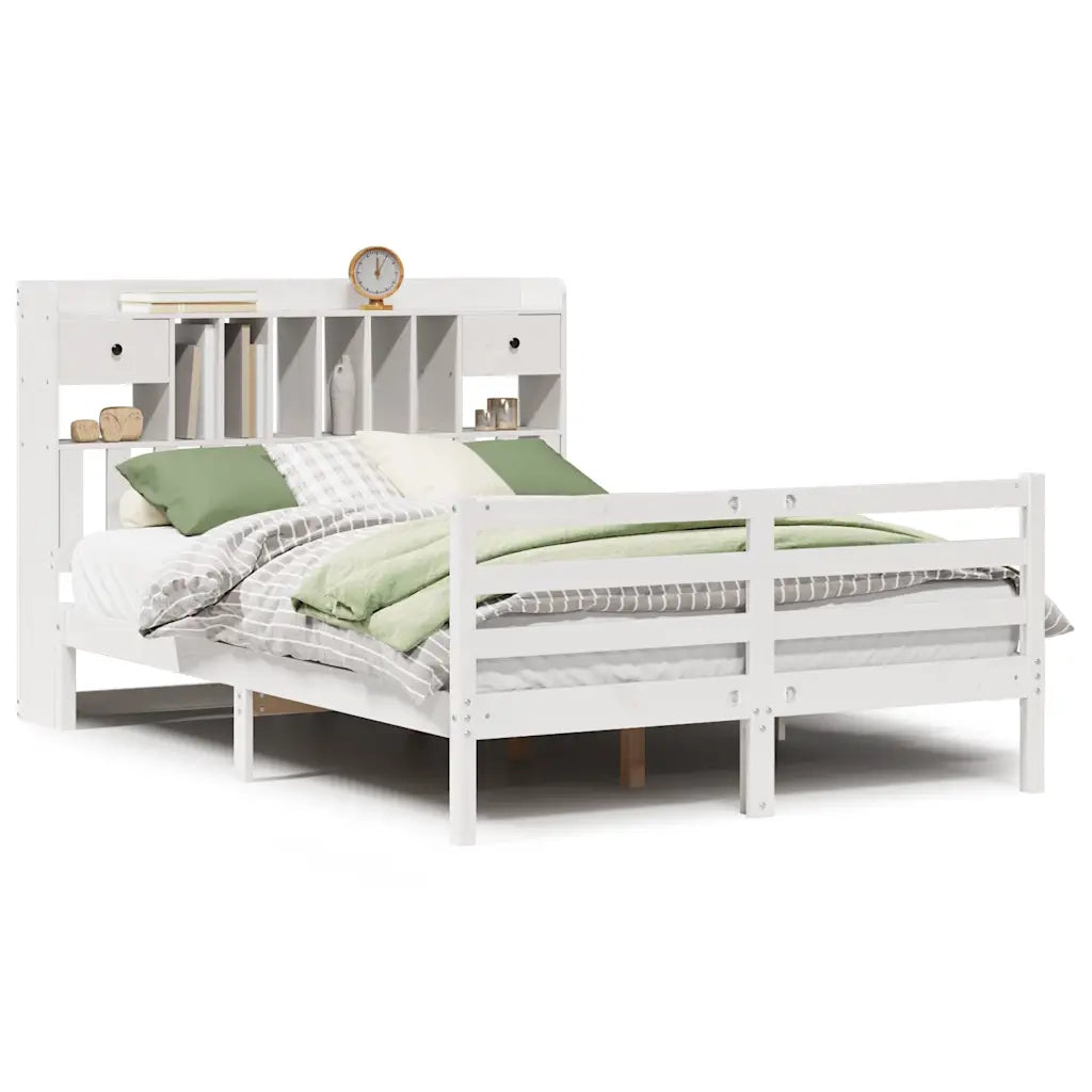 Letto Libreria senza Materasso-Struttura Letto con contenitore Bianco 160x200 cm Legno di Pino 806566