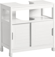 Mobiletto Bagno Salvaspazio - Armadio Salvaspazio 2 Ante Scorrevoli e Ripiano Aperto - Mobile Sottolavabo per Bagno Moderno Piccolo – Bianco, 60x30x60cm, FRG128-II-W