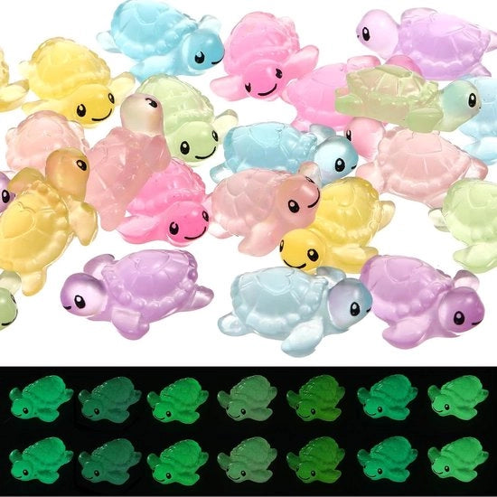 Mini figurine di tartaruga luminosa - 48 pezzi, 6 colori, luce in buio