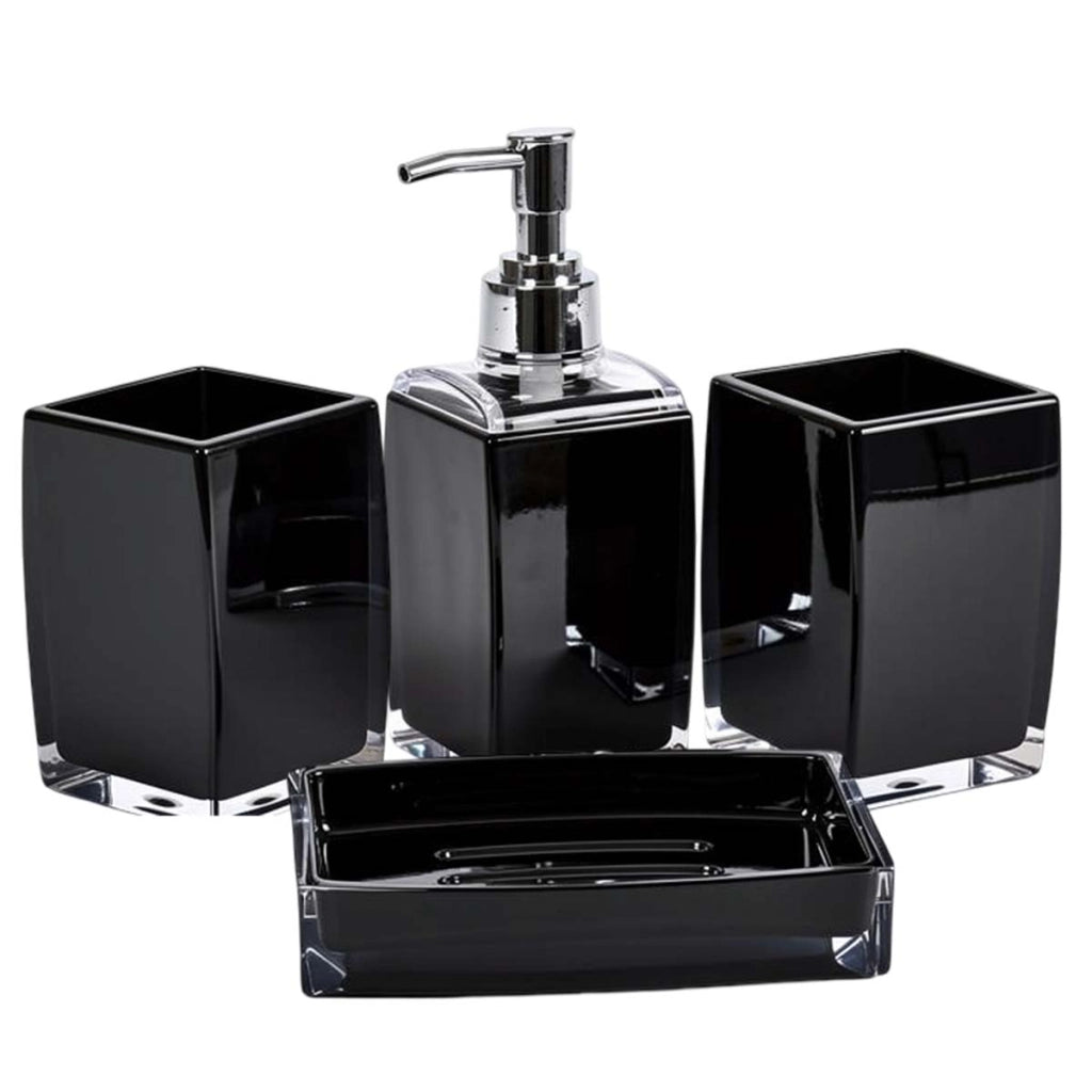 Set accessori Bagno 4 pezzi Dispenser di sapone, bicchiere e portasapone Nero Avizar