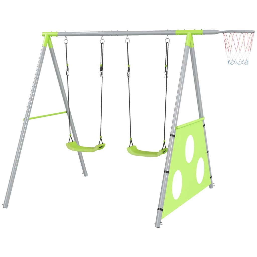 Set Gioco Bambini con Altalena, Canestro e Porta da Calcio ¨C zephmum ¨C Verde Grigio 238x180x182 cm
