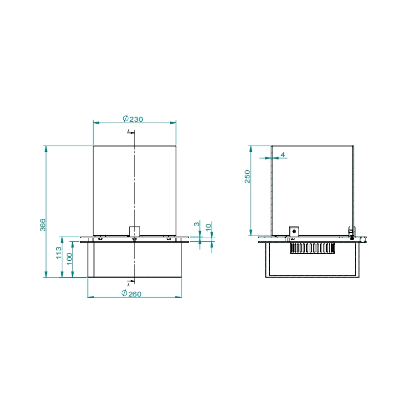 Bruciatore tondo con vetro per camino a bioetanolo biocamino inox 3 lt d.30