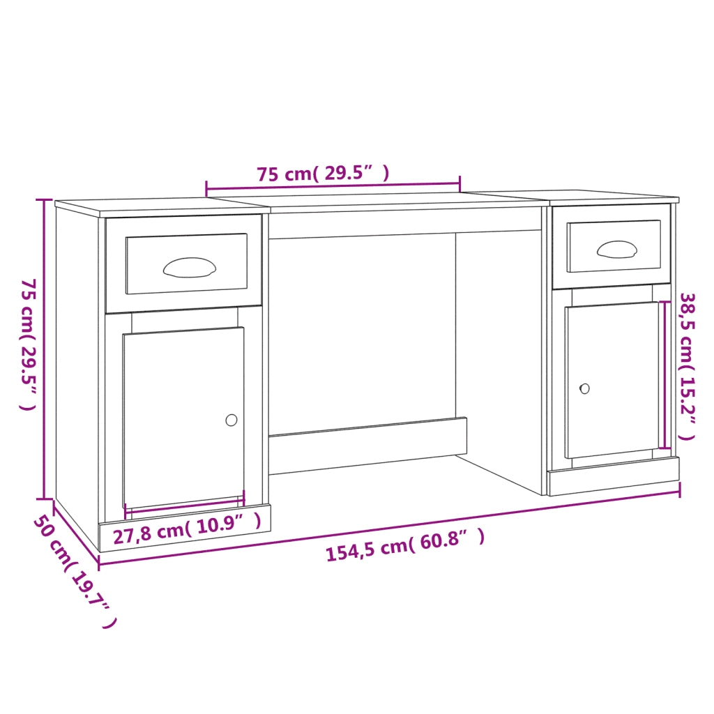Scrivania con Armadietto Grigio Cemento in Legno Multistrato 3185331