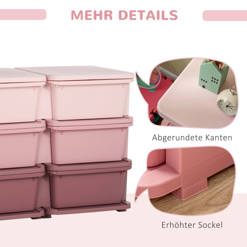 Cassettiera portaoggetti in plastica per bambini, 6 cassetti, colore rosa, con seduta integrata