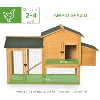 Gabbia per Galline con Casetta e Area Aperta, Nido con Tetto Apribile e Rete Metallica, Pollaio in Legno Giallo, 168x75x103cm