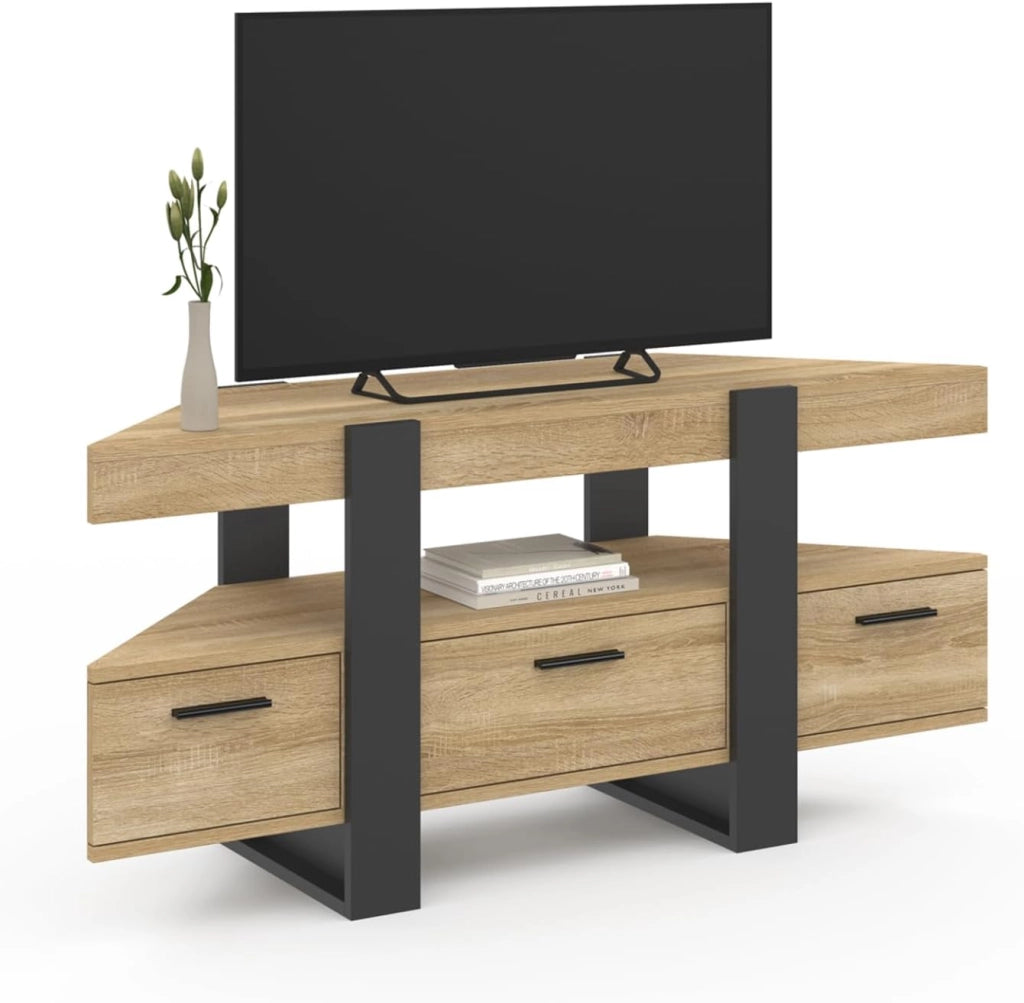 Mueble TV rinconero PHOENIX con cajón de madera y negro 116 cm
