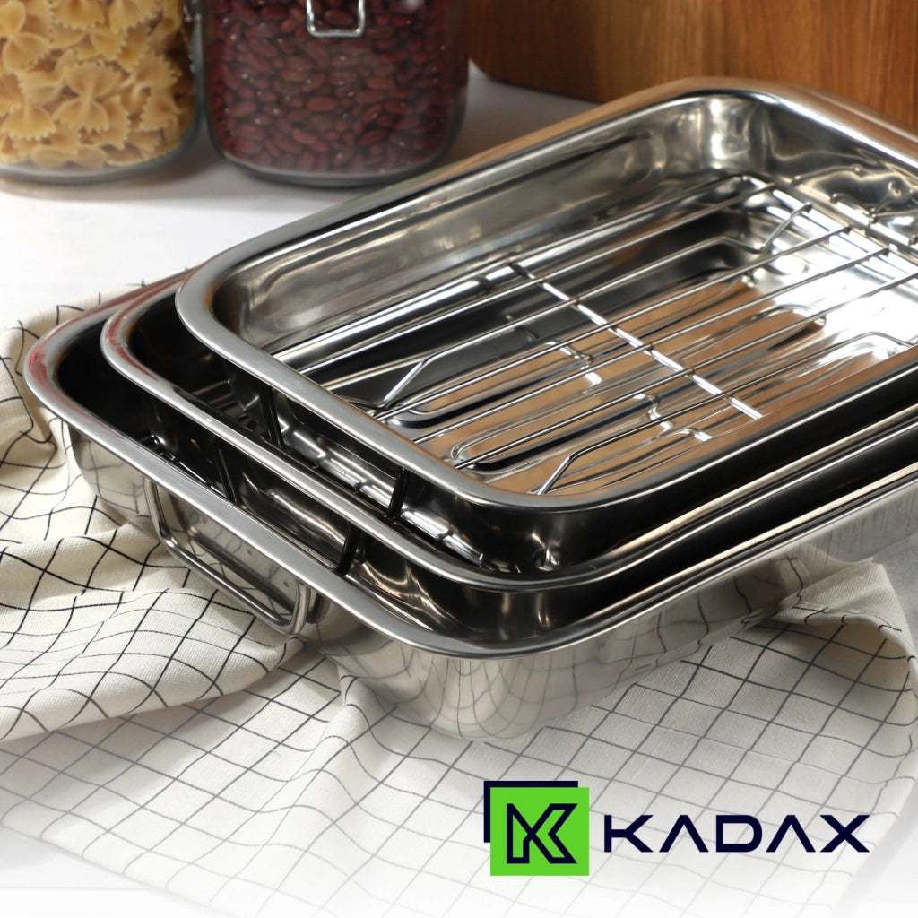 Teglia da forno KADAX con griglia per pollo e pesce, in acciaio, 35 cm