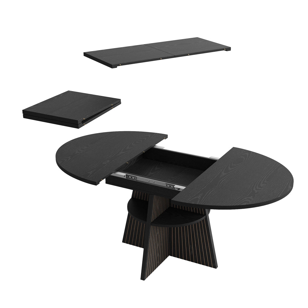 Tavolo allungabile con vano aperto e angoli arrotondati, per 2-8 persone, in MDF e metallo, nero, 110-150 × 110 × 76 cm