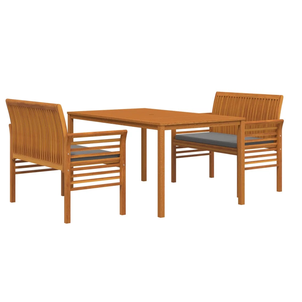 Set da Pranzo per Esterni 3pz con Cuscini Legno Massello Acacia 3120458