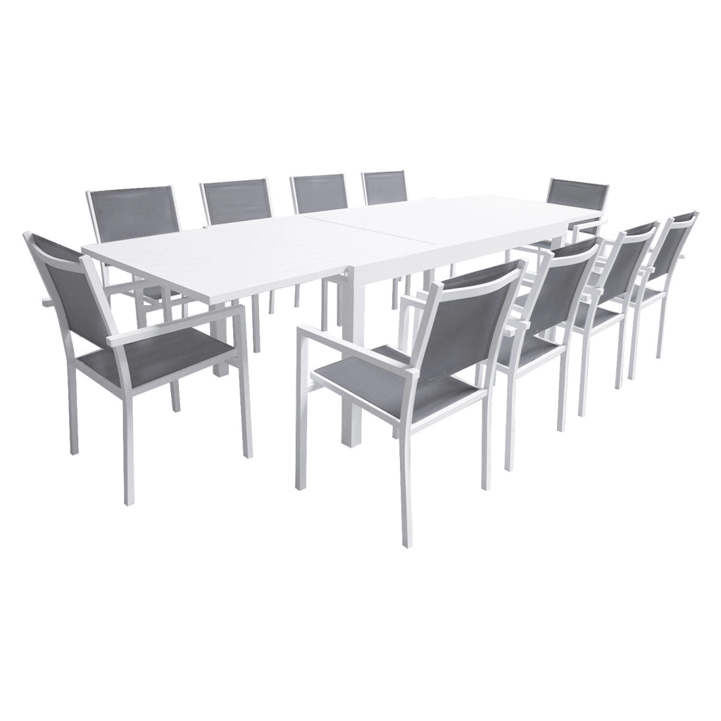 VENEZIASet di mobili da giardino estensibili in textilene grigio 180/300 - alluminio bianco