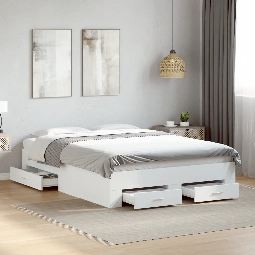 Giroletto con Cassetti-Struttura Letto con contenitore Bianco 120x190 cm in Legno Multistrato 268094