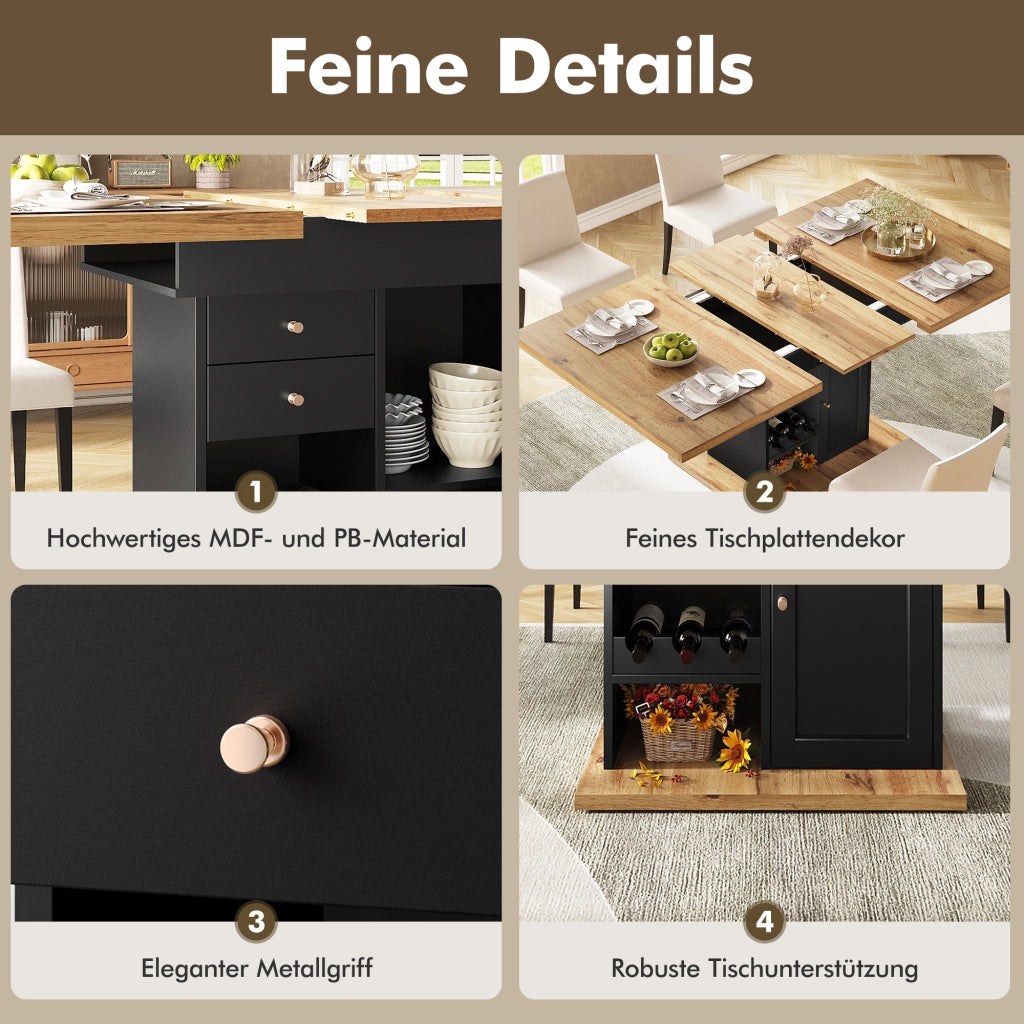 TAVOLO DA PRANZO ALLUNGABILE 110-140x80 cm Nero e Naturale con contenitori