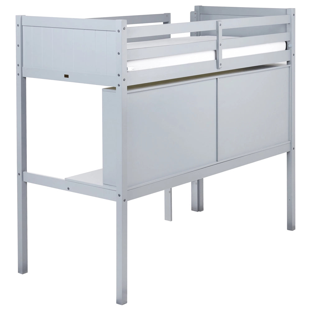 Letto alto per bambini Struttura in legno di pino grigio con scrivania e letto a soppalco Camera dei bambini e multifunzionale