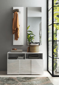 Set Ingresso Mobile 1 Anta a Ribalta Appendiabiti 91x36x165 cm e Specchio 50x110 cm Modello Dama Bianco Lucido
