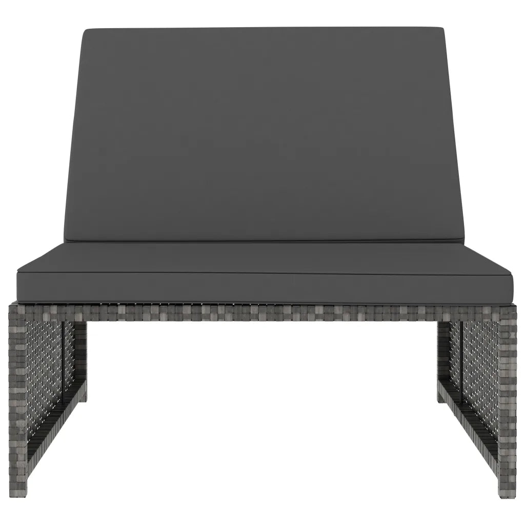 Lettini Prendisole 2 pz con Tavolo in Polyrattan Grigio 47401