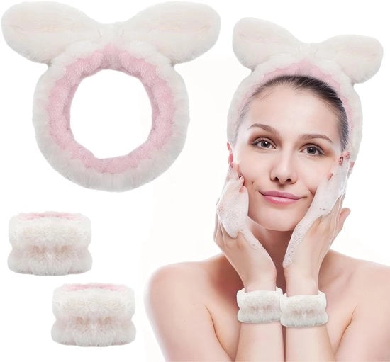 Set di fascia per il viso - 1 fascia per la testa - 2 fascie per la pulizia del viso - Pelle di corallo morbida - Elastico - Comfortevole per la cura della pelle - Fascia per i capelli