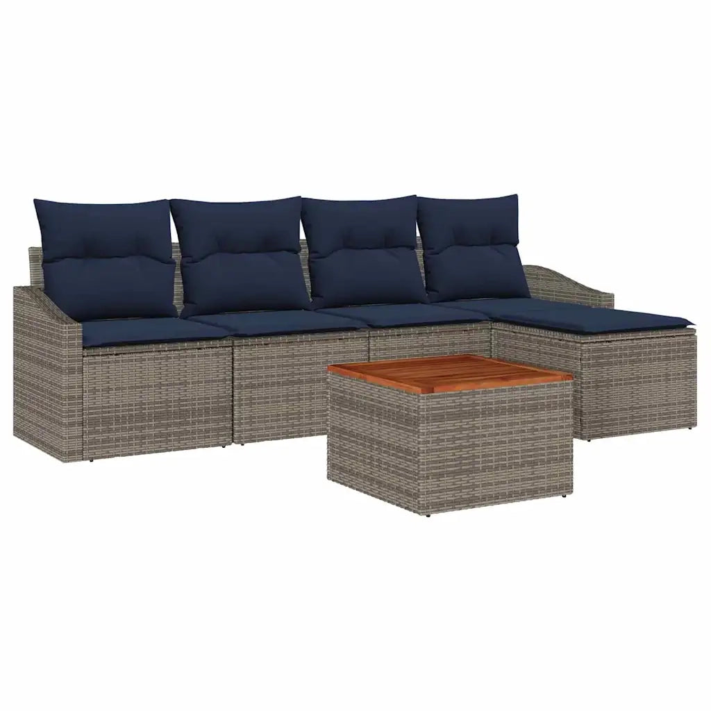 Set Divano da Giardino 6 pcs Grigio e Blu Navy polyrattan 3356491