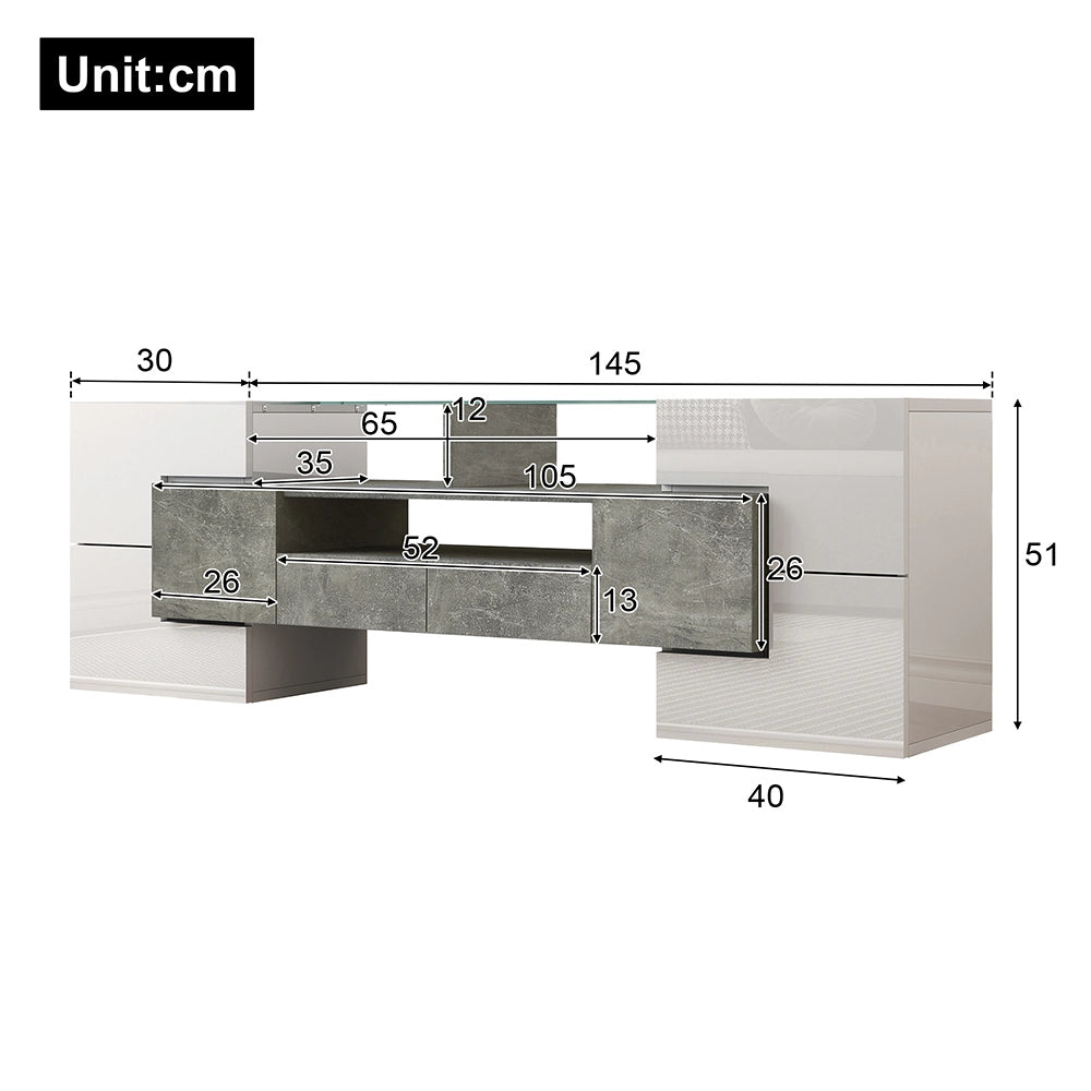 Mobile TV LED - Xylo - 145cm bianco lucido vetro