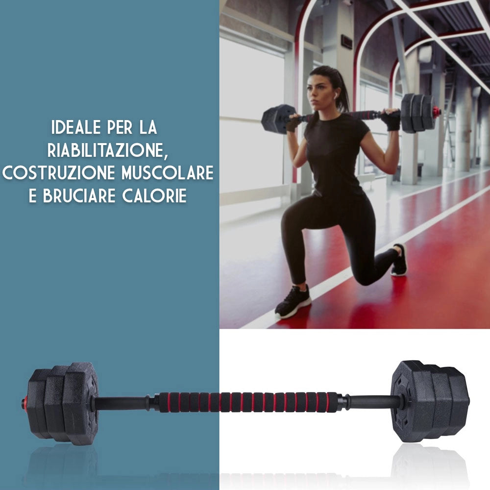 Set Manubri Convertibili in Bilanciere 19kg 12 Dischi Pesi Plastica Durevole