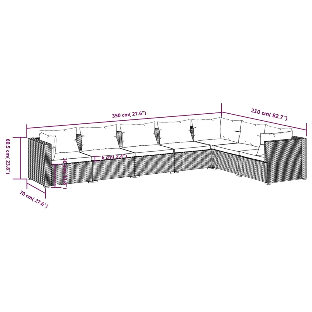 Set Divani da Giardino 7 pz con Cuscini in Polyrattan Marrone cod mxl 38905