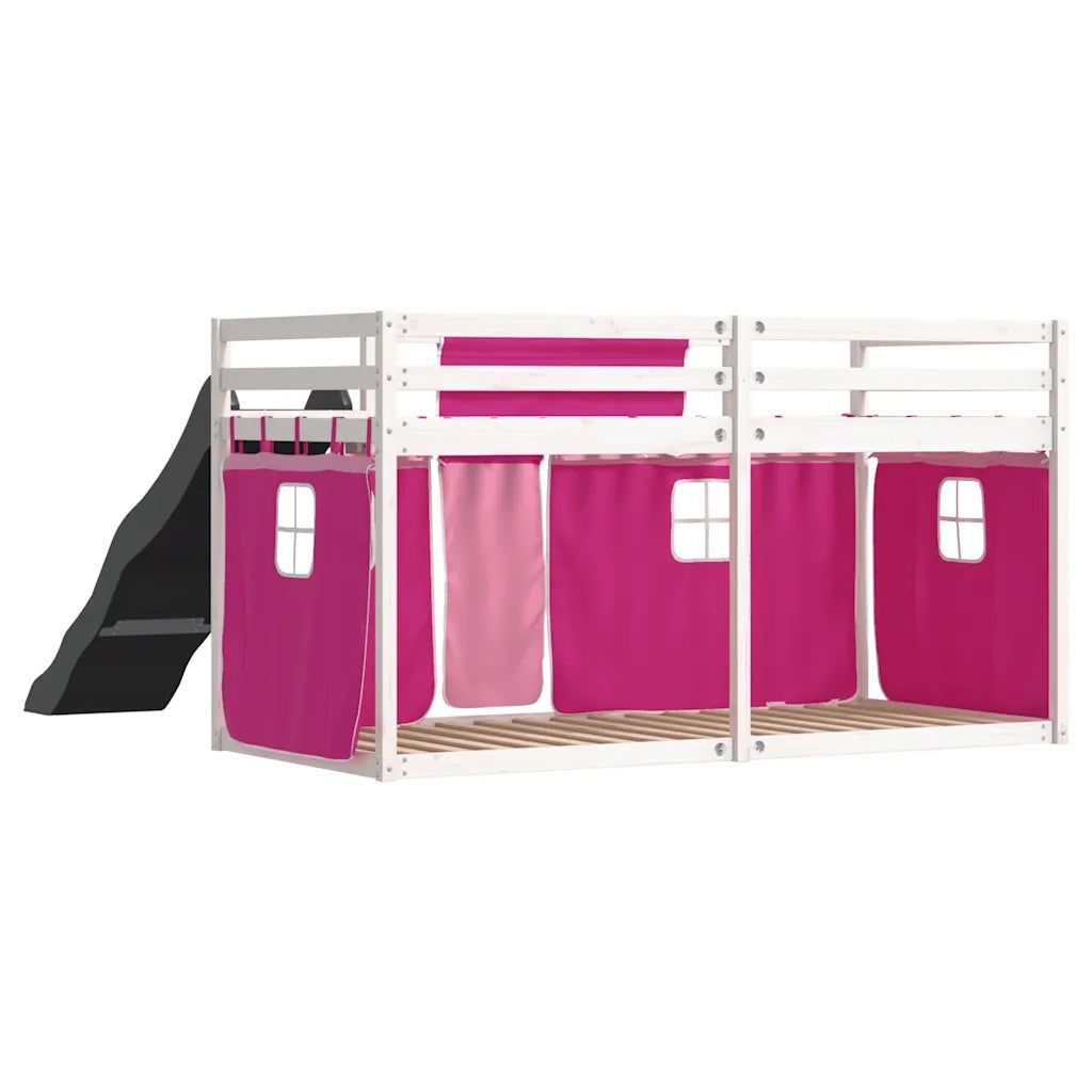 vidaXL Letto a Castello con Scivolo e Tende Rosa 90x190 cm
