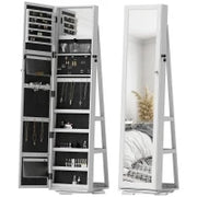 Specchio Portagioie Girevole per Camera da Letto con 2 Chiavi, in Legno Bianco e Vetro, 38x38x160 cm