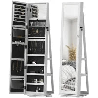 Specchio Portagioie Girevole per Camera da Letto con 2 Chiavi, in Legno Bianco e Vetro, 38x38x160 cm