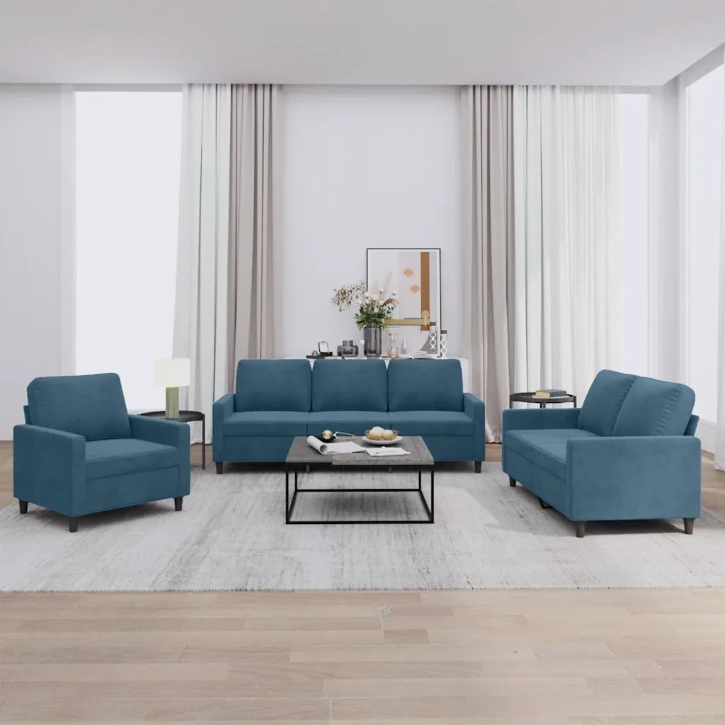 Set di Divani 3 pz con Cuscini Blu in Vellutocod mxl 131038