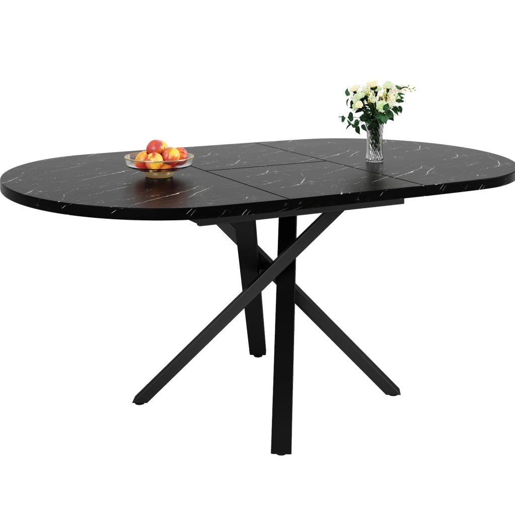 Tavolo rotondo allungabile; diametro 100 cm estendibile a 140 cm; MDF e metallo nero