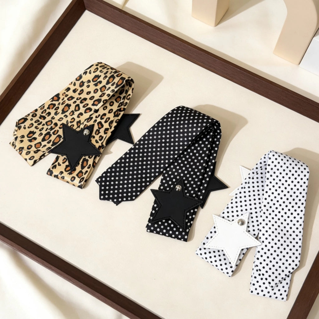 Sciarpa da collo retr¨° Y2K millennial sexy con stampa leopardata, cravatta, cintura lunga di alta gamma in jeans, catena