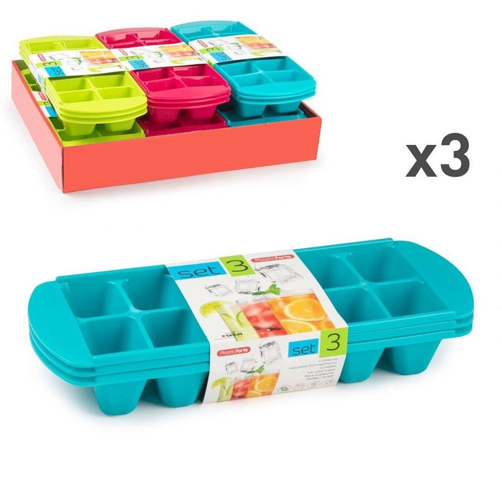 Trade Shop - Set 3 Pz Vaschette Formaghiaccio Forme Cubetti Ghiaccio Plastica Colorate 12811 -