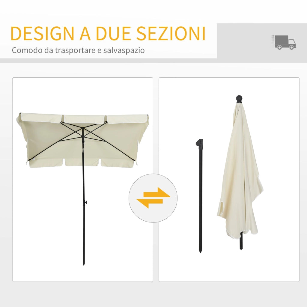 Ombrellone da Giardino 2x1.25 m Palo Ø28 mm in Alluminio Inclinabile Crema