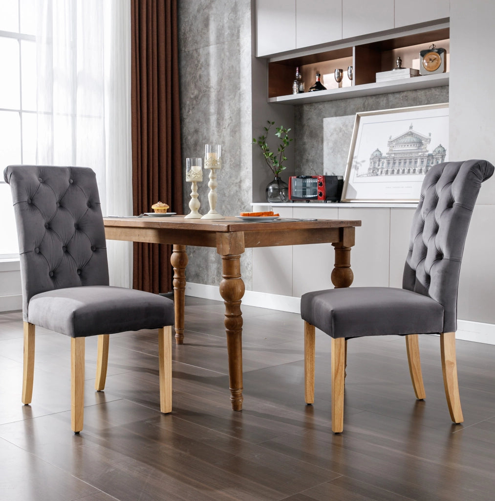 Set di 6 sedie da pranzo in velluto grigio con gambe in rovere