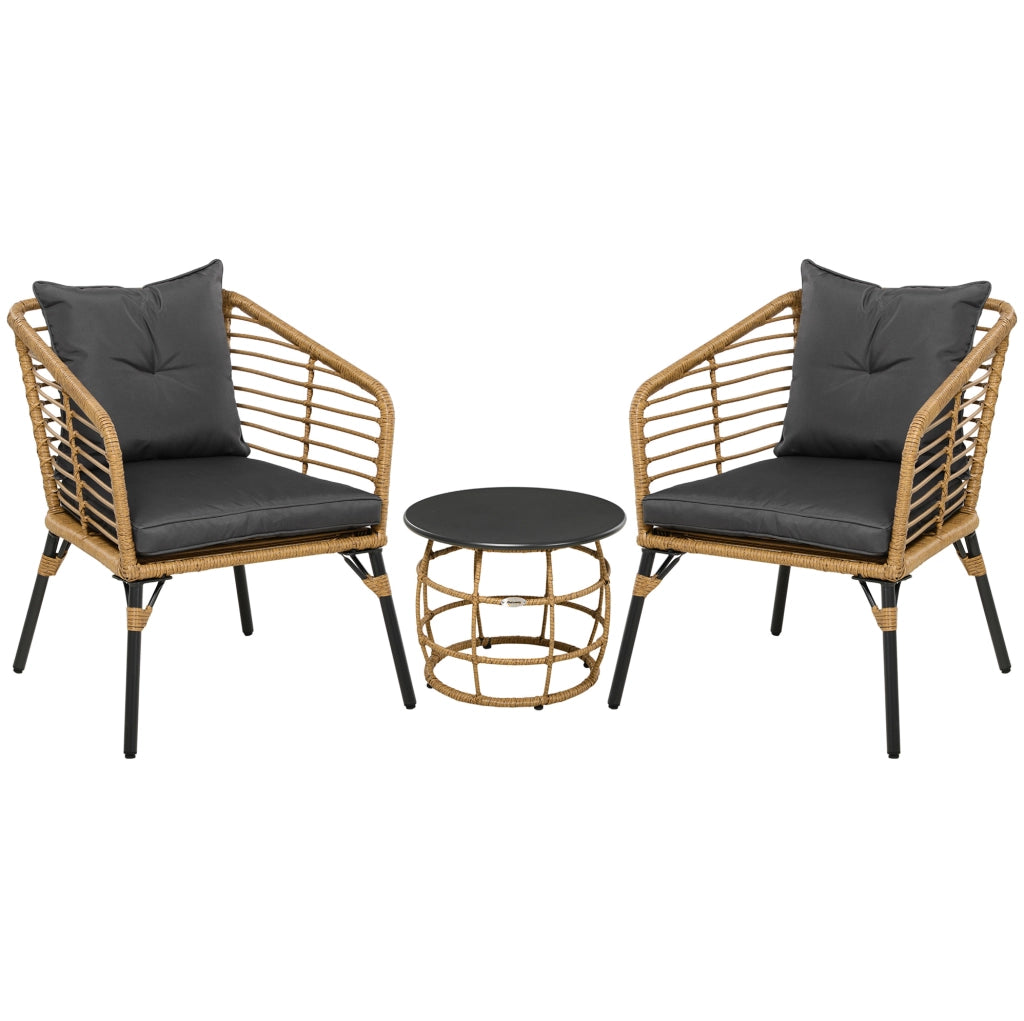 Set da giardino 3 pezzi in rattan PE sabbia con cuscini, per balcone e terrazza