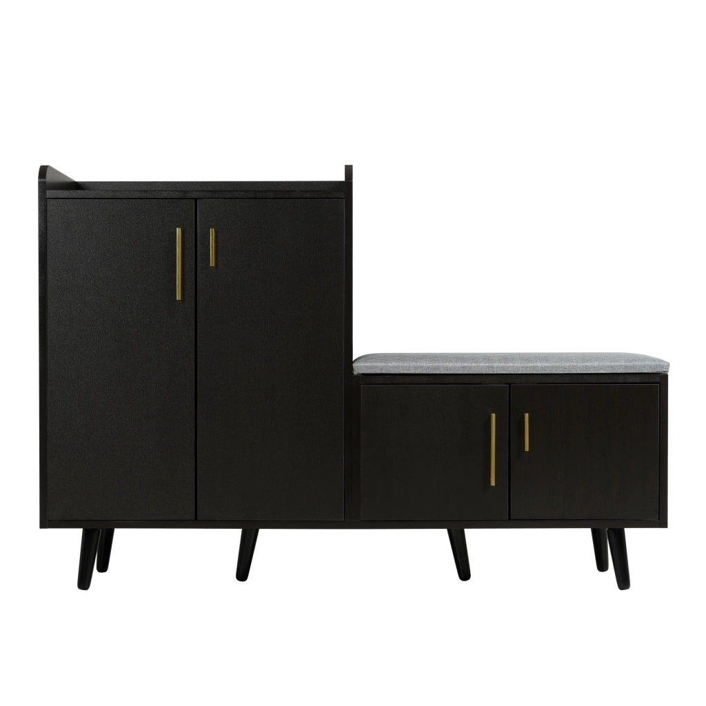 Scarpiera con Panca ¨C MINIMAL ¨C Legno di Noce Nero, 4 Ante, Ganci in Metallo, 120x34x82 cm