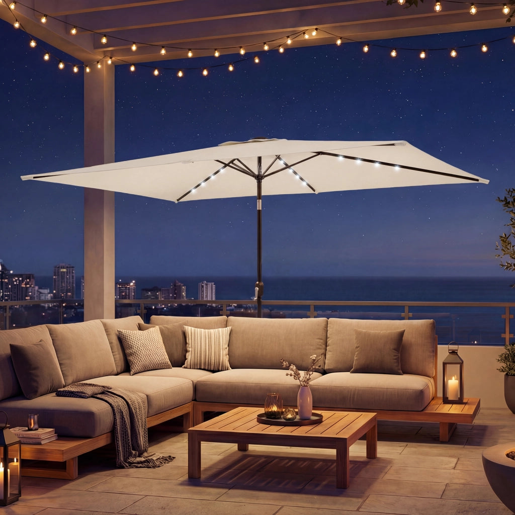 Ombrellone da Giardino con Luci LED Solari ¨C zephmum ¨C Crema 2.9x2.5 m