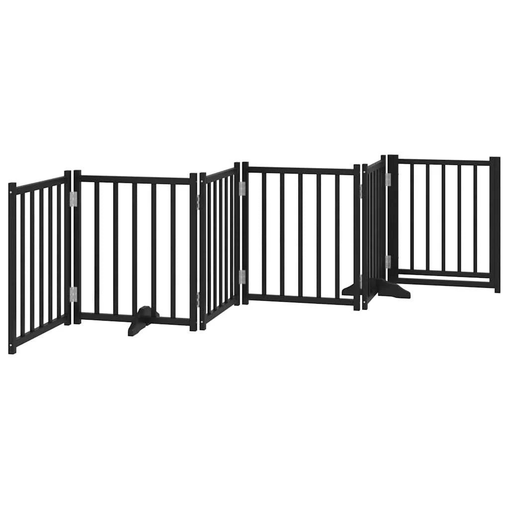 Cancelletto di sicurezza per cani con porta 6 pannelli legno massello di abete nero 02_0023332