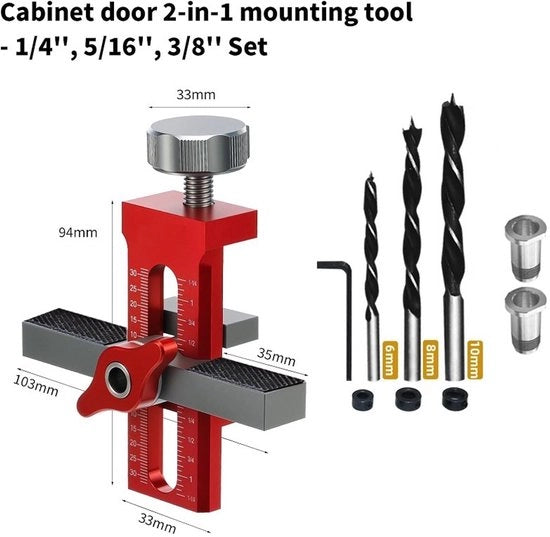 Sjabloni per porte di cucina, con posizionatore regolabile, strumento per la posizionamento delle porte, installazione rapida di porte di cucina senza telaio o con telaio, livellatore (chiave di serraggio rossa (6/8/10) mm accessori per fori)