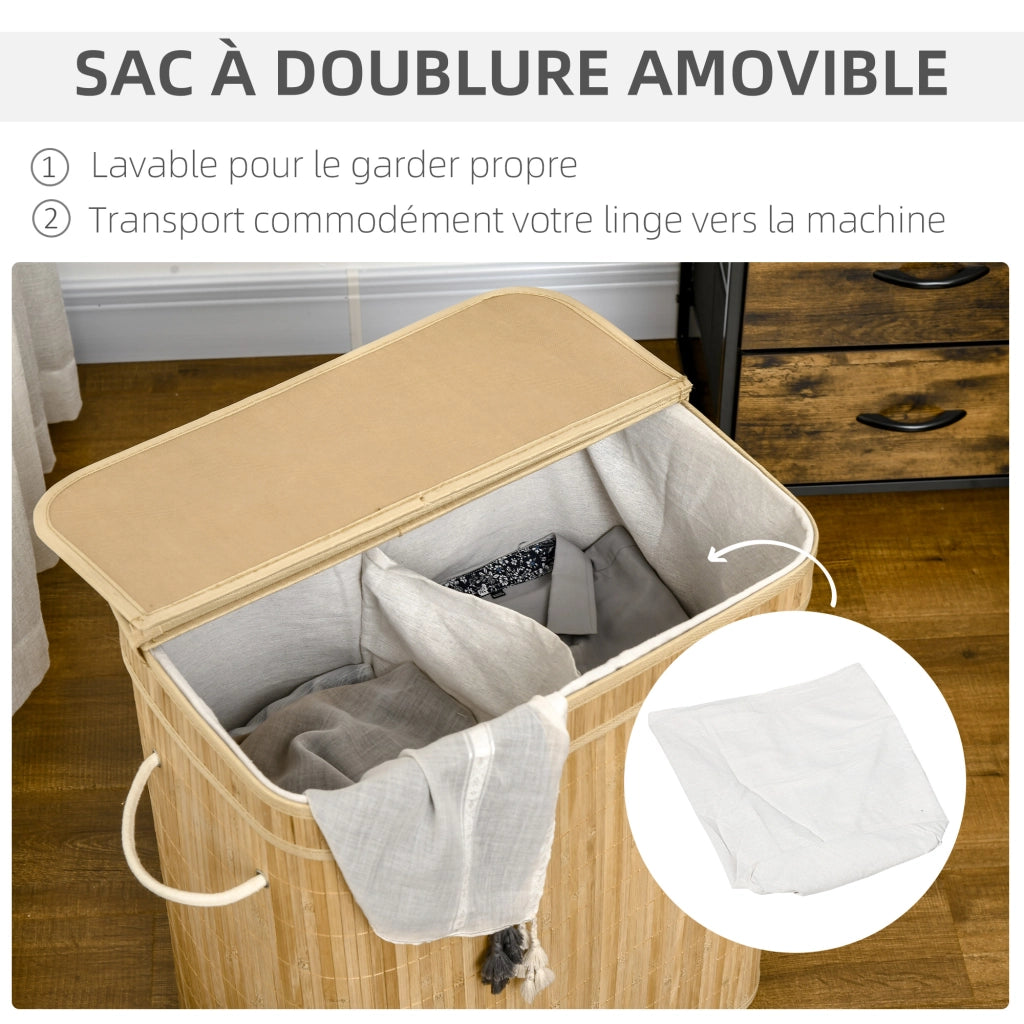 Cestino per il bucato in bamb¨´ con coperchio e maniglie ¨C zephmum ¨C 54.2x35.2x59.5 cm