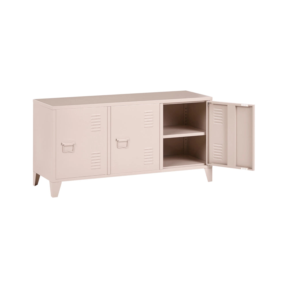 Credenza in acciaio, 3 ante, ripiani regolabili, beige stile industriale home office