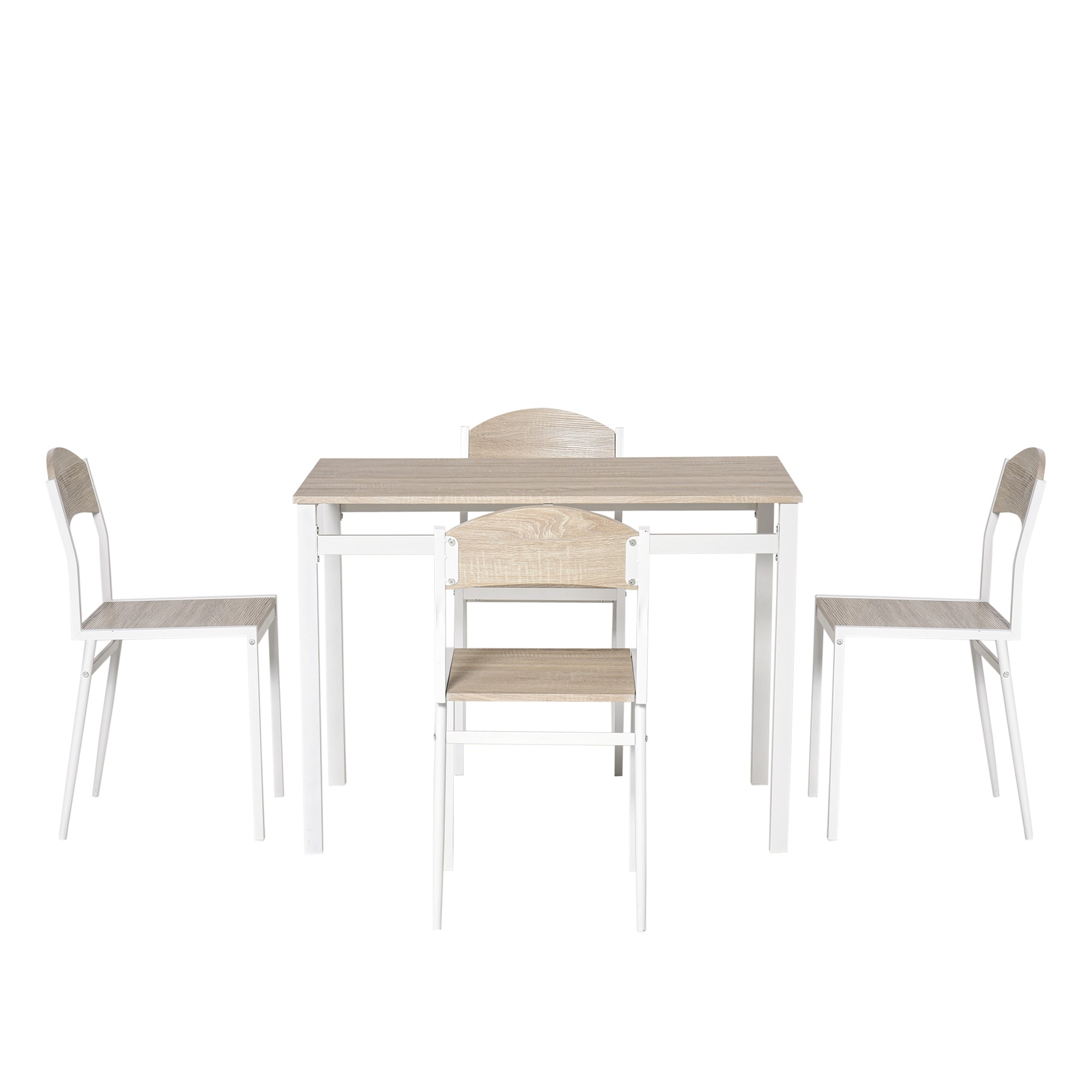 Set da Pranzo Tavolo e 4 Sedie in Metallo e MDF Bianco e Legno