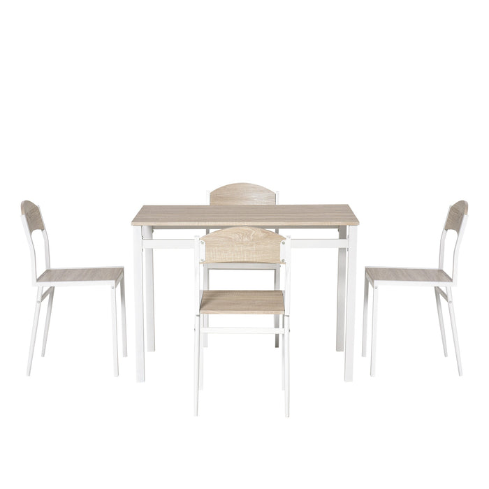Set da Pranzo Tavolo e 4 Sedie in Metallo e MDF Bianco e Legno