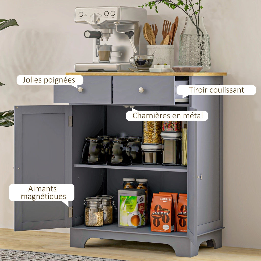 Credenza con ante, cassetti e ripiani ¨C zephmum ¨C 68x40x85 cm grigio legno naturale