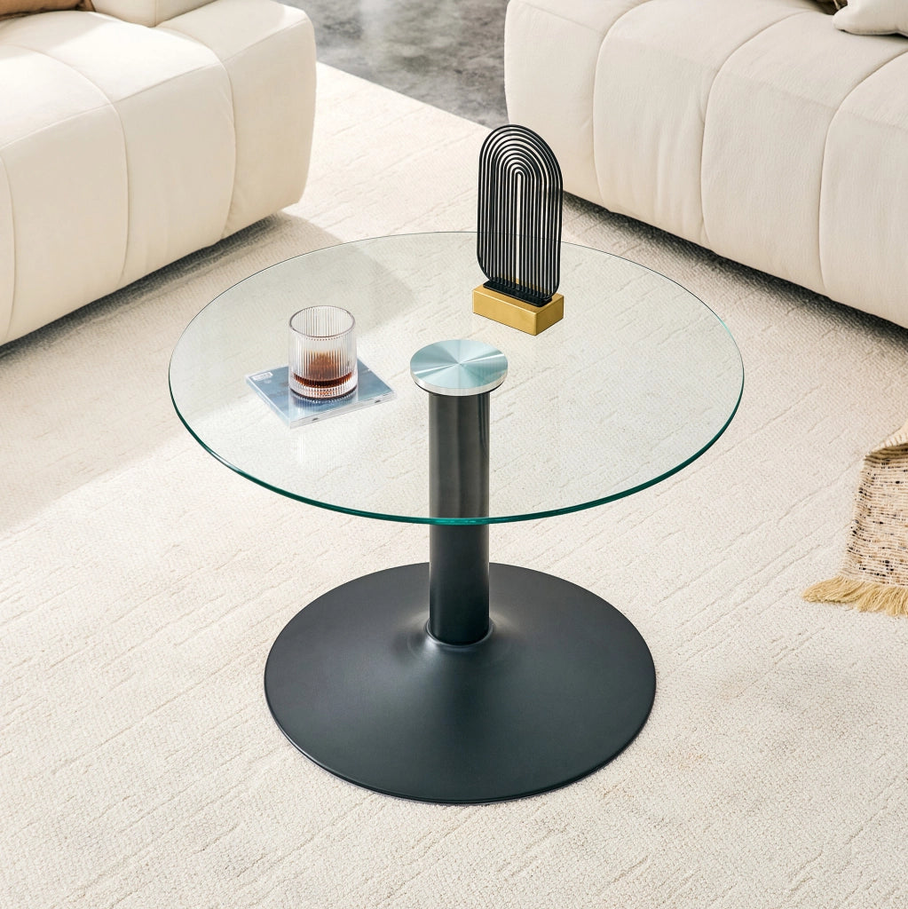 Tavolino da caffè rotondo in vetro temperato e metallo, Ø 70 cm, nero