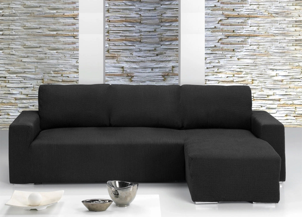 Copridivano Con Penisola Chaise Longue Tinta Unita Nero Mod Capri - Destra - Nero