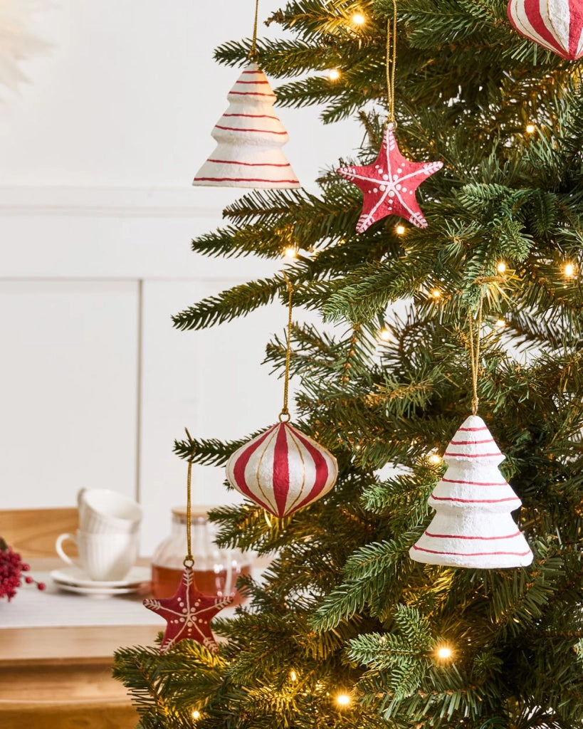 Set di 12 decorazioni natalizie per l'albero di Natale bianche e rosse  Decorazioni in cartapesta da appendere Decorazioni per Natale
