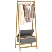 Stender per Abiti Pieghevole in Bambù con Cesto di Stoffa con Coperchio per Ingresso Camera da Letto 60x44,5x157,5 cm Grigio