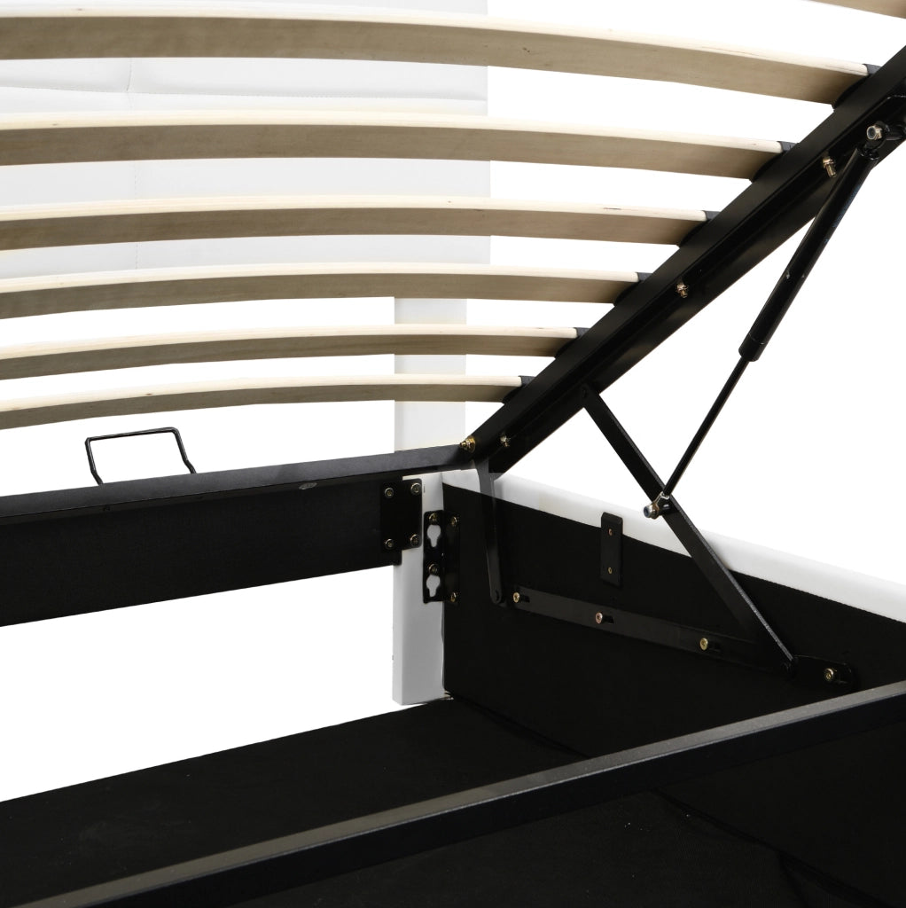 Letto 180x200 cm con LED e contenitore sollevabile in similpelle bianco