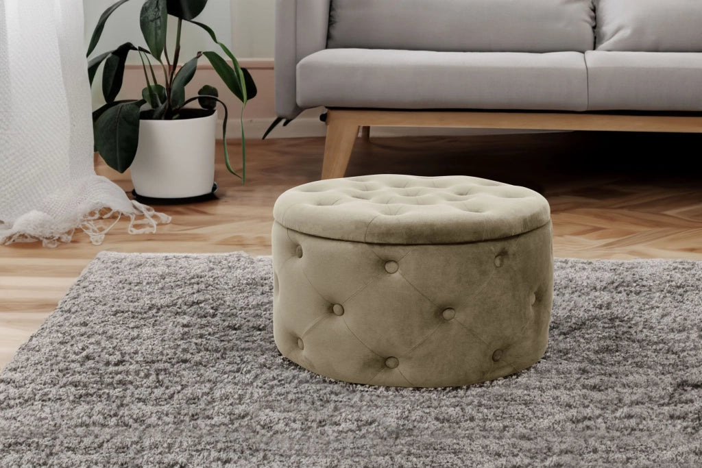 Pouf a scomparto rotonda in velluto trapuntato AKORD ALIA colore Beige