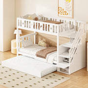 OKWISH Letto a Castello 90×200 cm e 90×190 cm, Letto 3 Posti con Letto estraibile, Scala con Contenitore e Sponde, senza Materasso